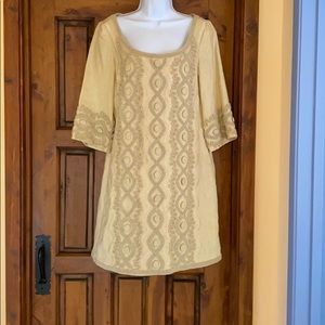 ECI New York tunic style tan embroidered dress